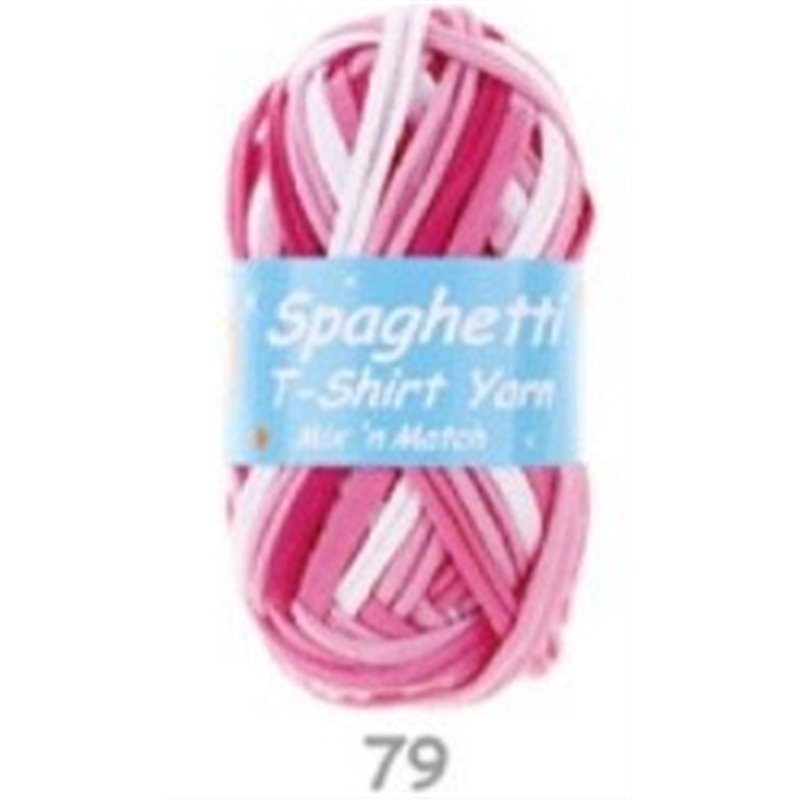 Spaghetti T-shirt yarn Multi  pink white 79 100g